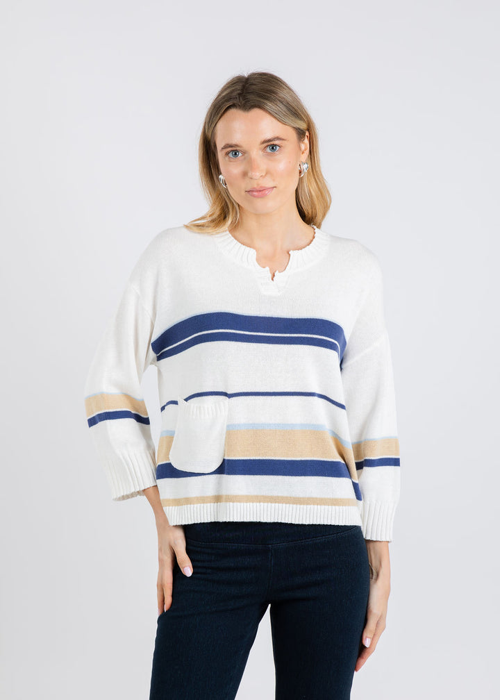 Zaket & Plover Crop Stripe Sweater in White/Multi available at Barbara Katz
