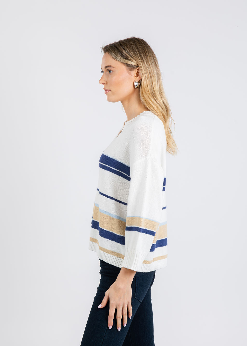 Zaket & Plover Crop Stripe Sweater in White/Multi available at Barbara Katz