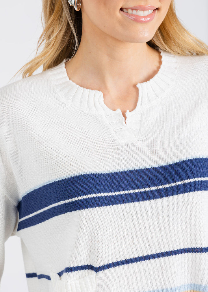 Zaket & Plover Crop Stripe Sweater in White/Multi available at Barbara Katz