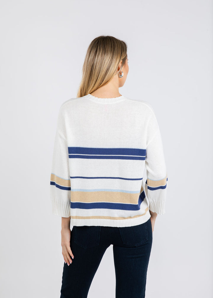 Zaket & Plover Crop Stripe Sweater in White/Multi available at Barbara Katz