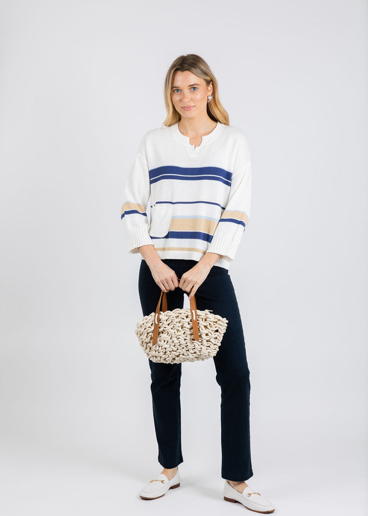 Zaket & Plover Crop Stripe Sweater in White/Multi available at Barbara Katz