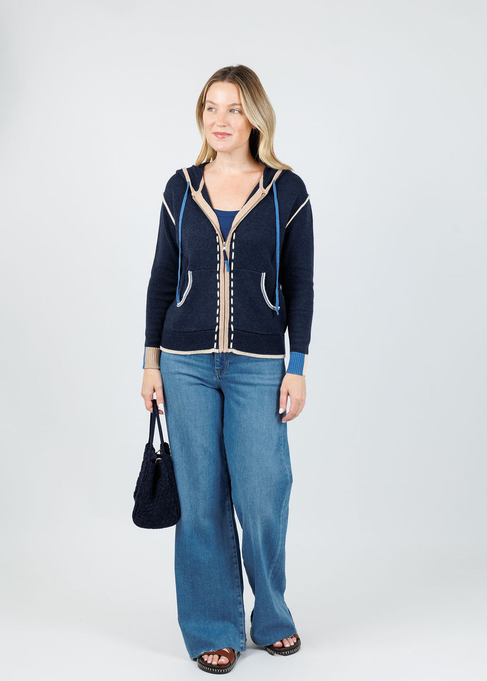 Zaket & Plover Dolly Whipstitch Hoodie in Dark Denim available at Barbara Katz