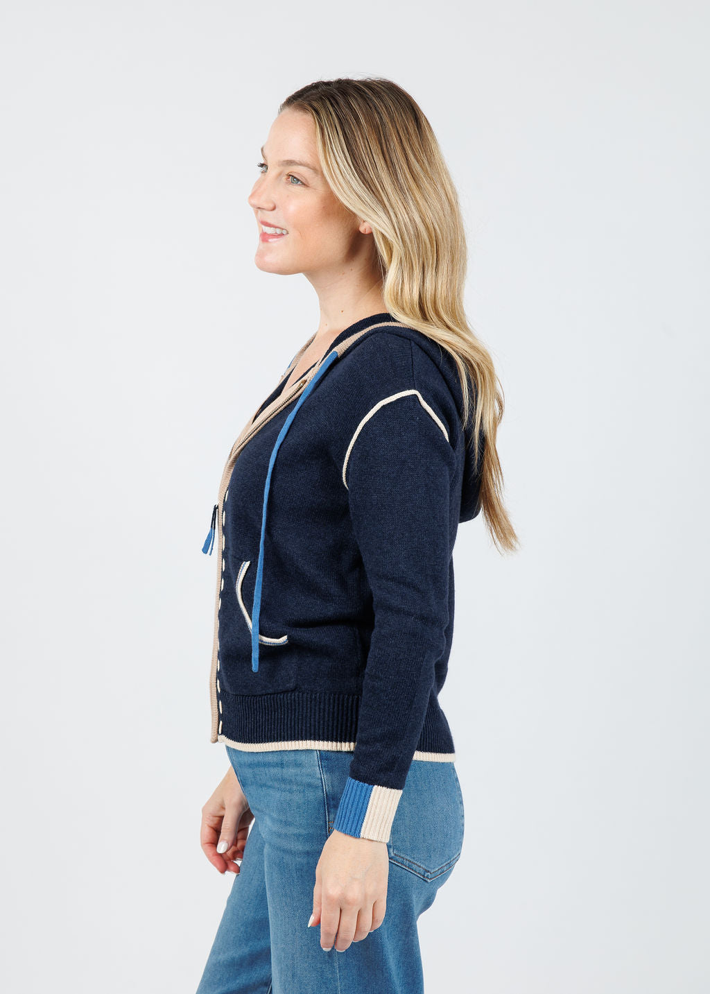 Zaket & Plover Dolly Whipstitch Hoodie in Dark Denim available at Barbara Katz