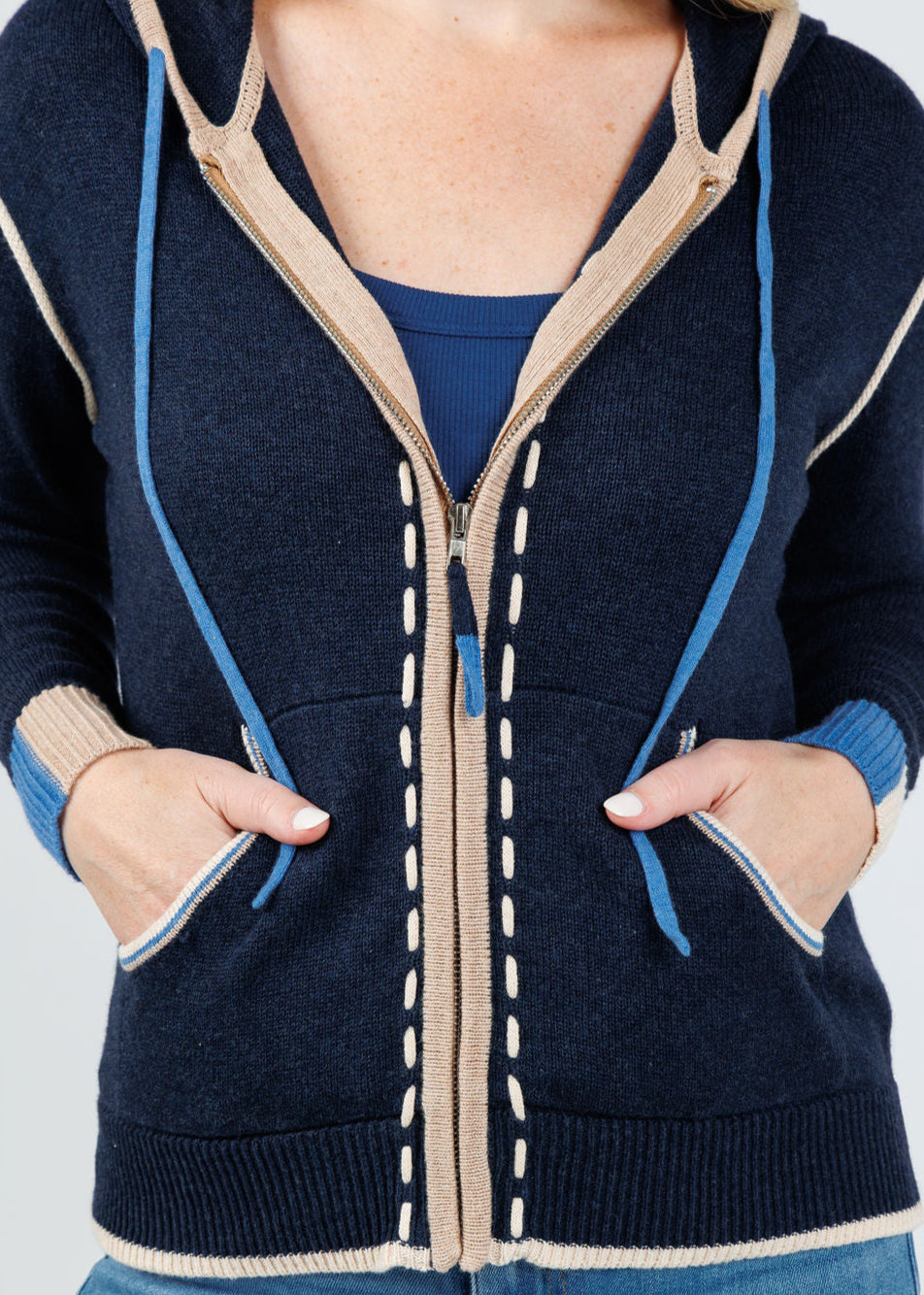 Zaket & Plover Dolly Whipstitch Hoodie in Dark Denim available at Barbara Katz