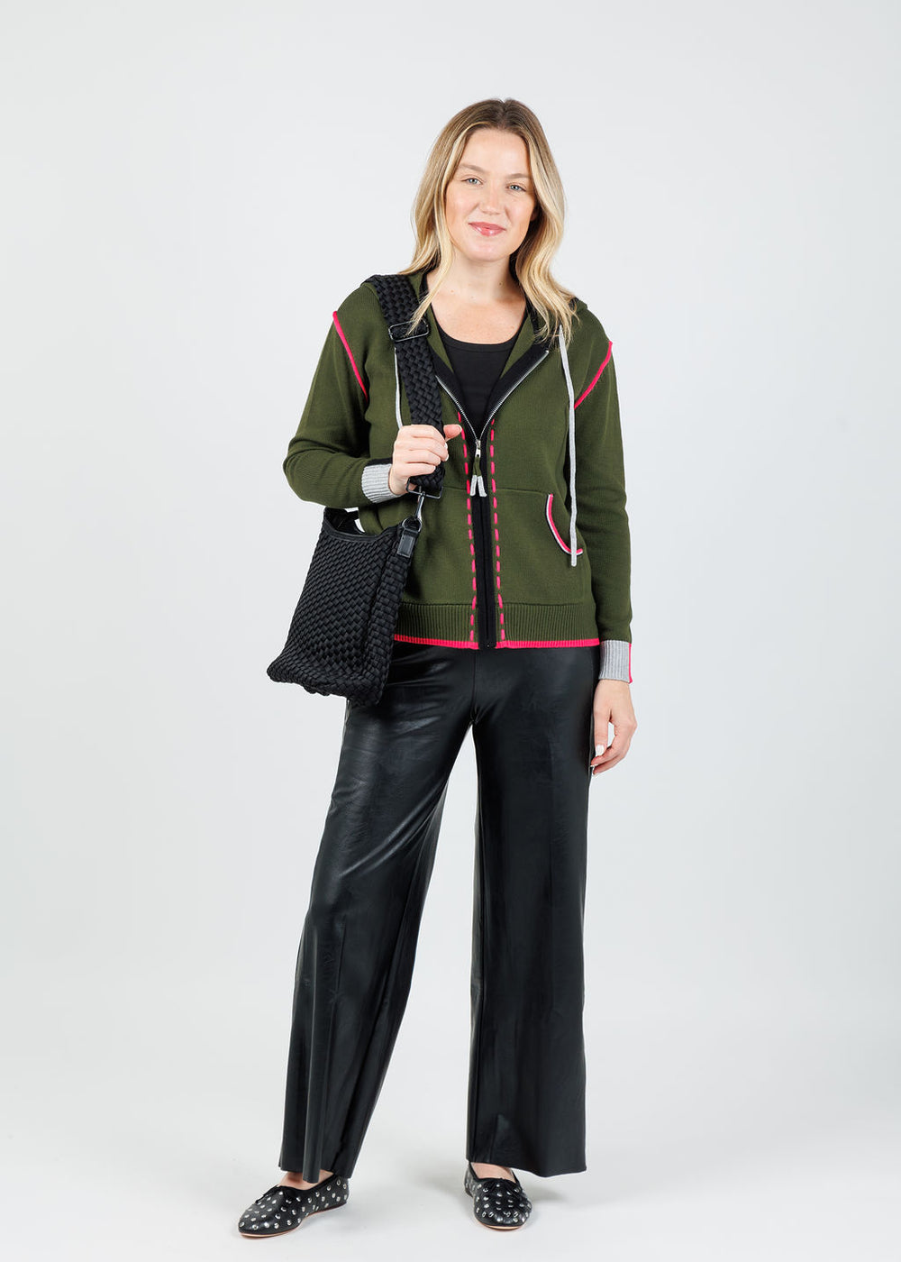 Zaket & Plover Dolly Whipstitch Hoodie in Olive available at Barbara Katz