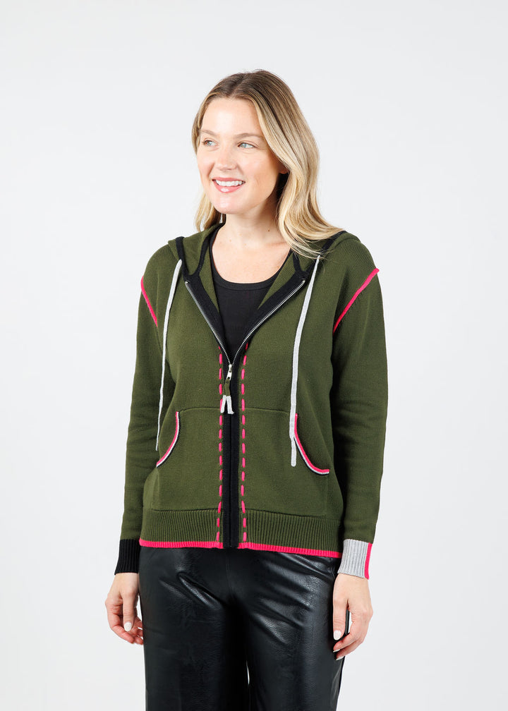 Zaket & Plover Dolly Whipstitch Hoodie in Olive available at Barbara Katz