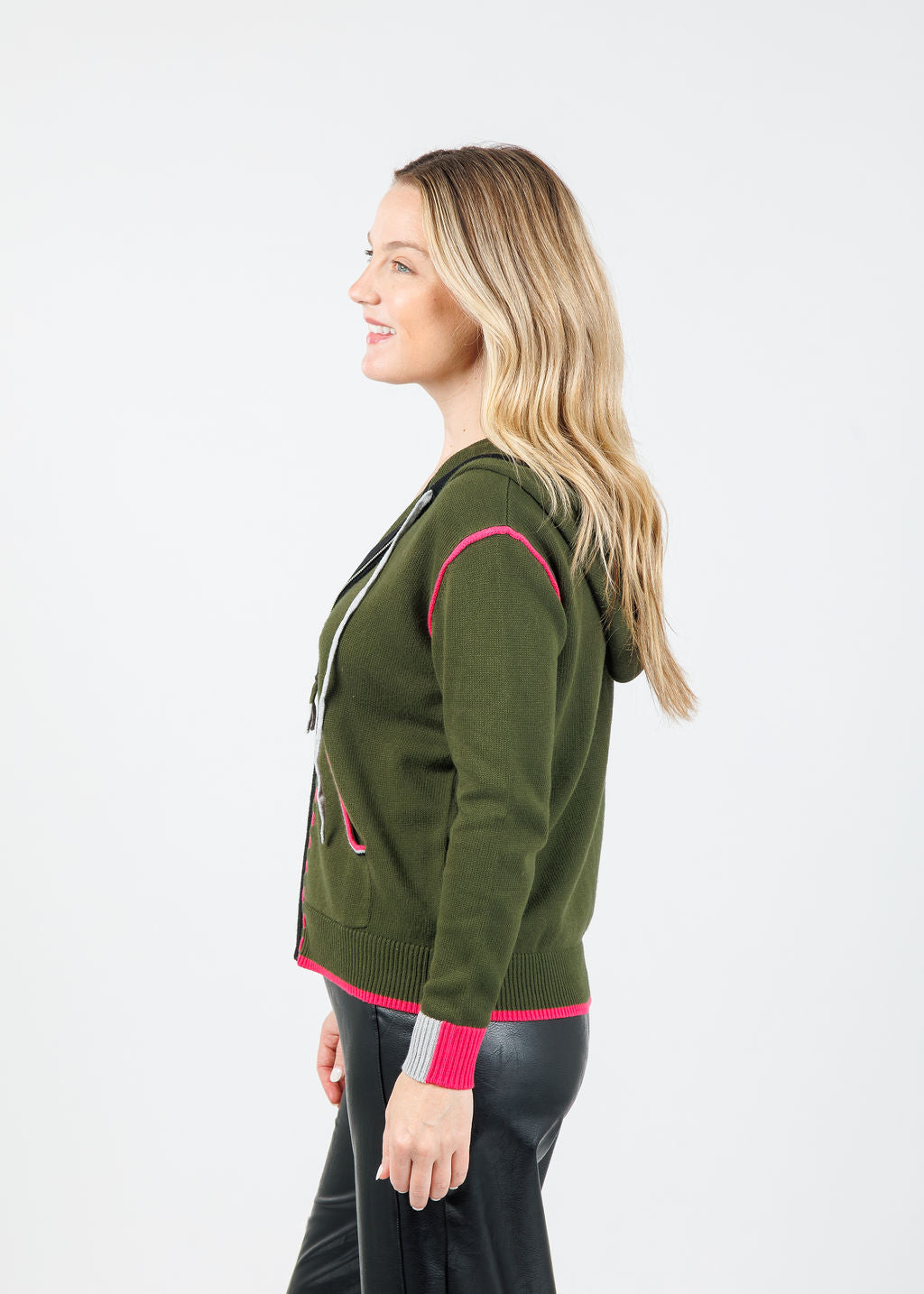 Zaket & Plover Dolly Whipstitch Hoodie in Olive available at Barbara Katz
