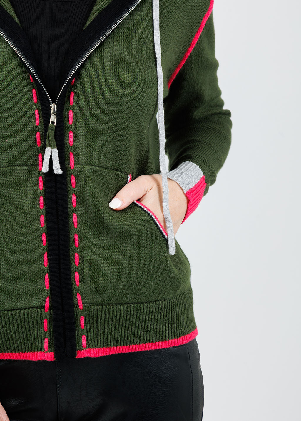 Zaket & Plover Dolly Whipstitch Hoodie in Olive available at Barbara Katz