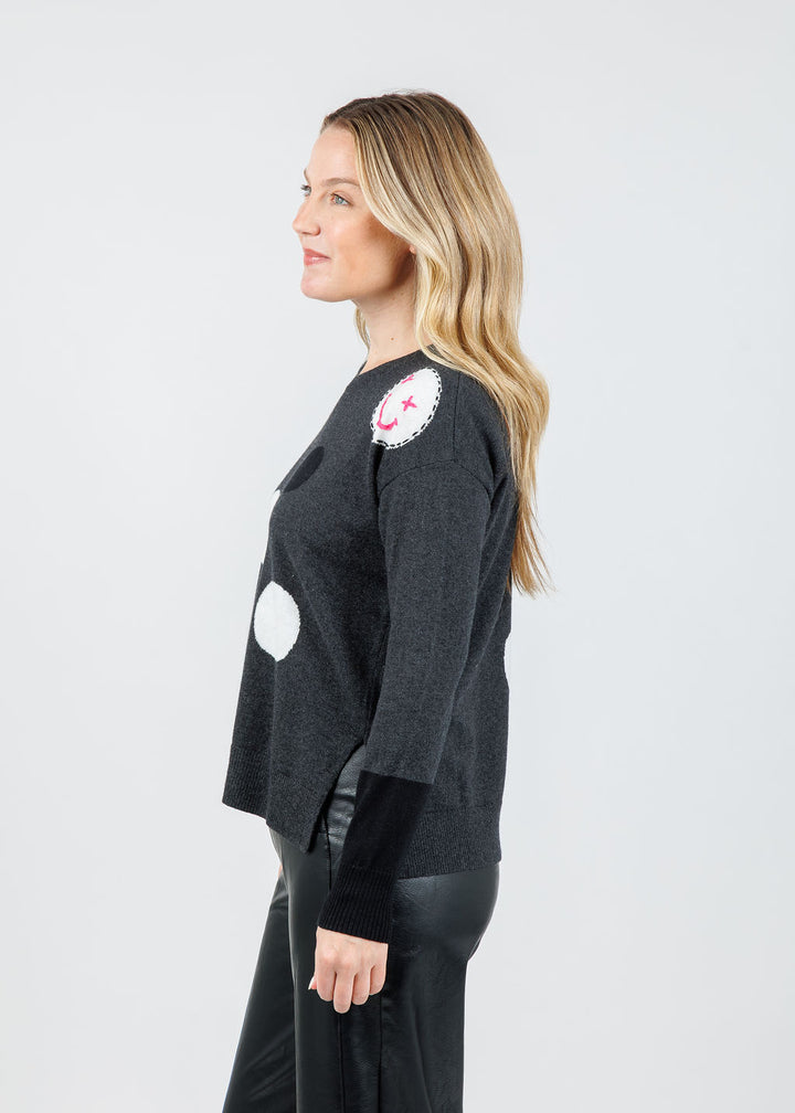 Zaket & Plover Dots & Face Stitch Sweater in Charcoal available at Barbara Katz