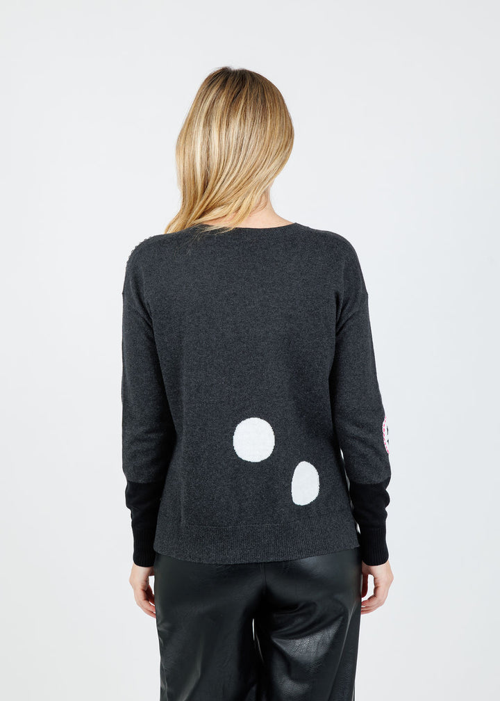 Zaket & Plover Dots & Face Stitch Sweater in Charcoal available at Barbara Katz