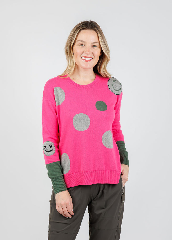 Zaket & Plover Dots & Face Stitch Sweater in Hot Pink available at Barbara Katz