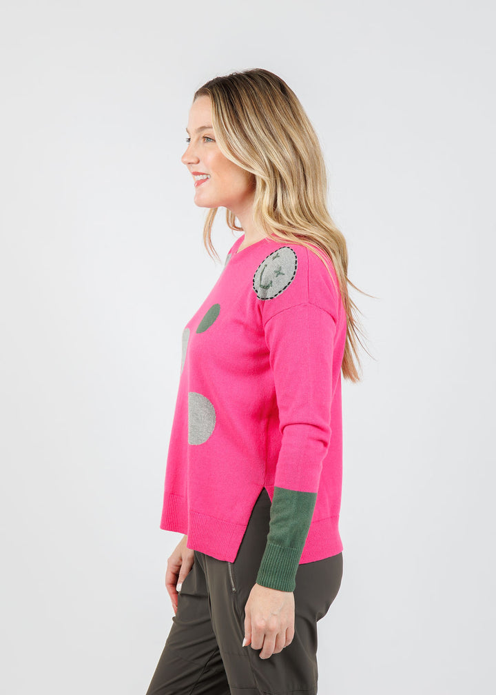 Zaket & Plover Dots & Face Stitch Sweater in Hot Pink available at Barbara Katz