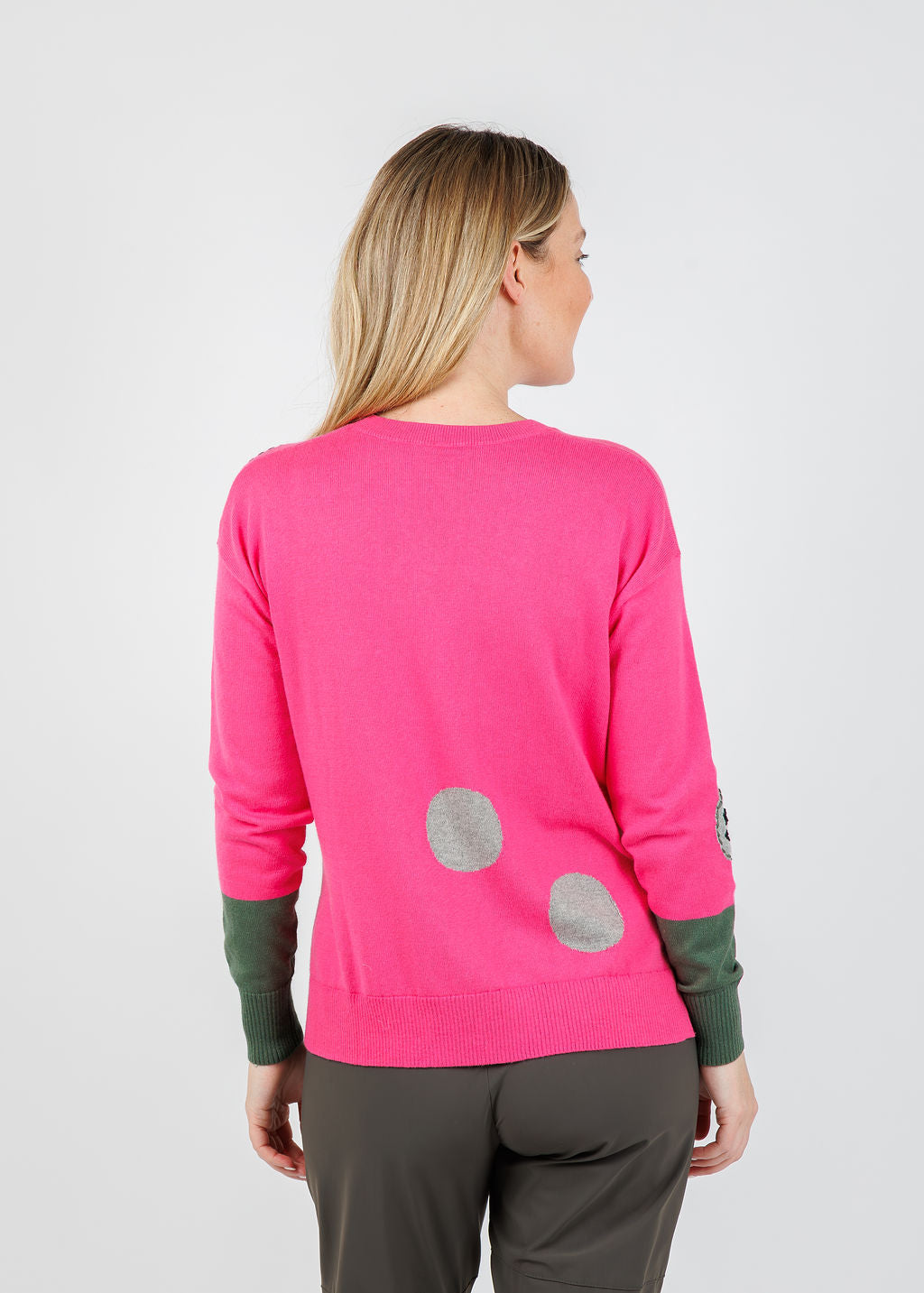 Zaket & Plover Dots & Face Stitch Sweater in Hot Pink available at Barbara Katz