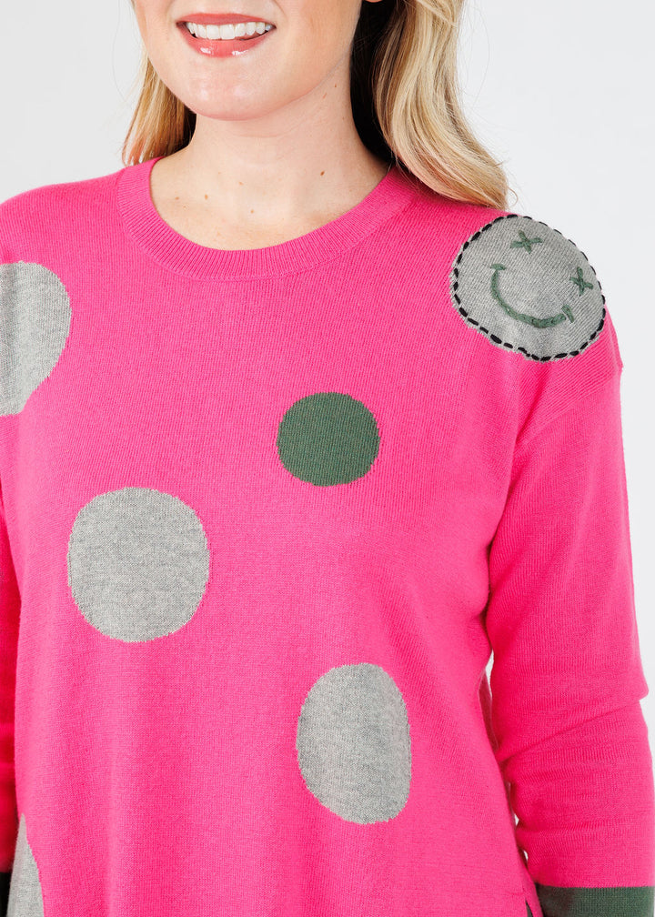 Zaket & Plover Dots & Face Stitch Sweater in Hot Pink available at Barbara Katz