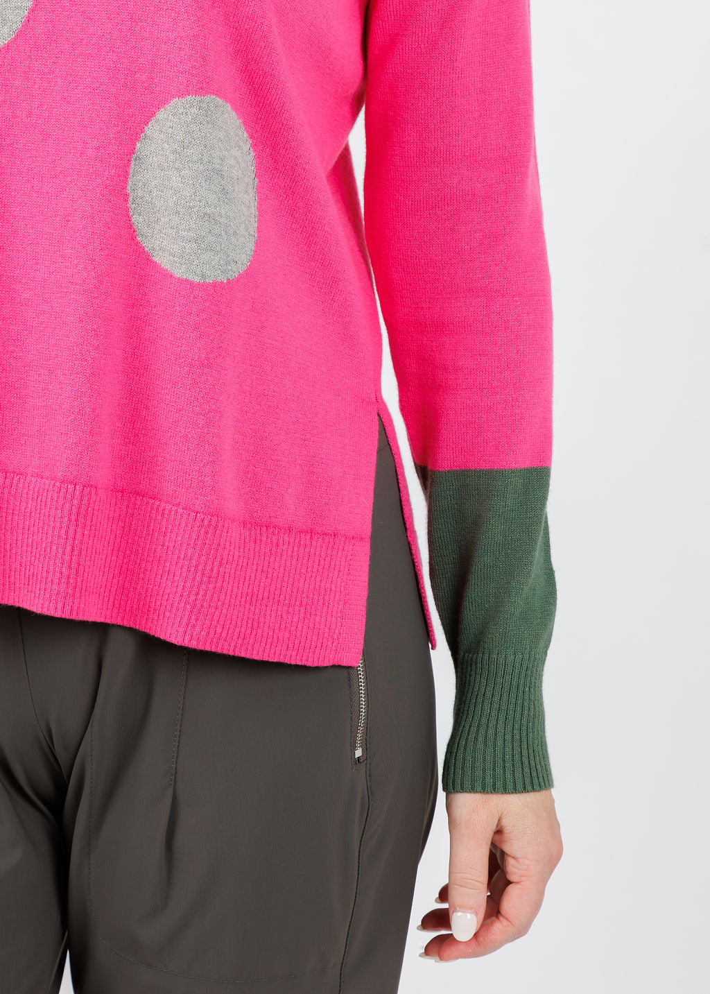 Zaket & Plover Dots & Face Stitch Sweater in Hot Pink available at Barbara Katz