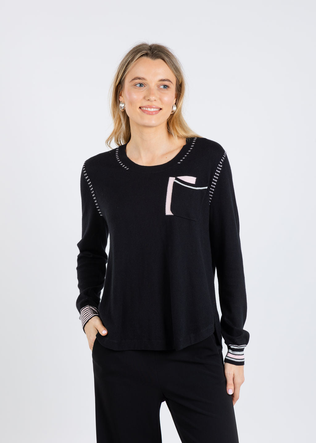 Zaket & Plover Ella Pocket Detail Sweater in Black available at Barbara Katz