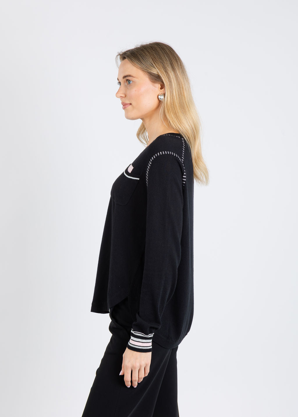 Zaket & Plover Ella Pocket Detail Sweater in Black available at Barbara Katz