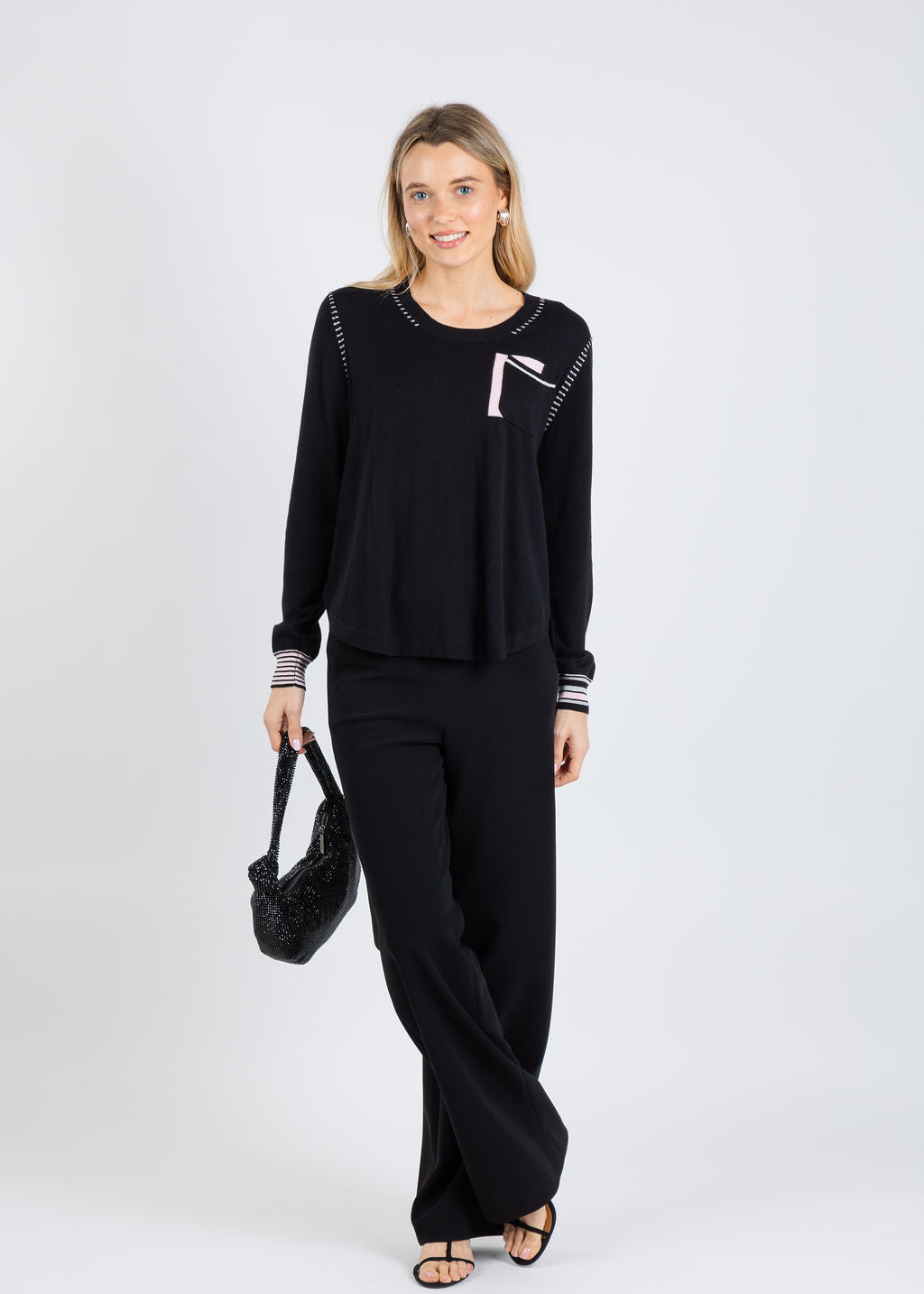 Zaket & Plover Ella Pocket Detail Sweater in Black available at Barbara Katz