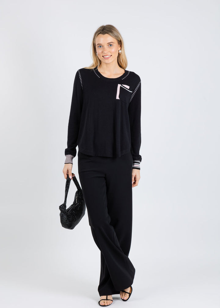 Zaket & Plover Ella Pocket Detail Sweater in Black available at Barbara Katz