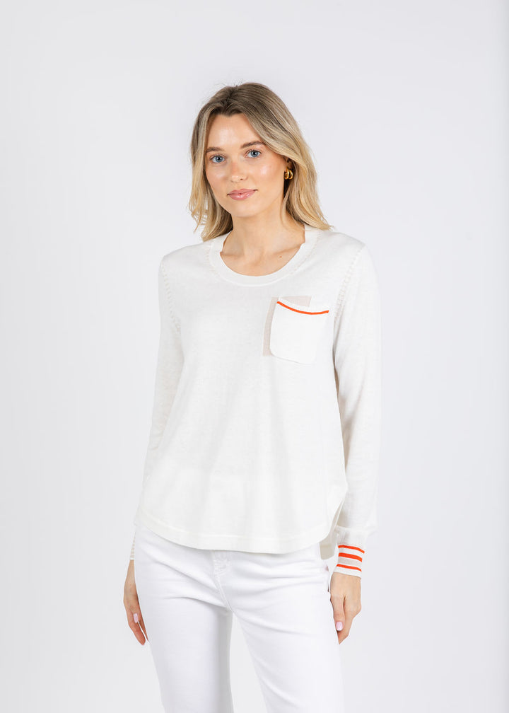 Zaket & Plover Ella Pocket Detail Sweater in White available at Barbara Katz