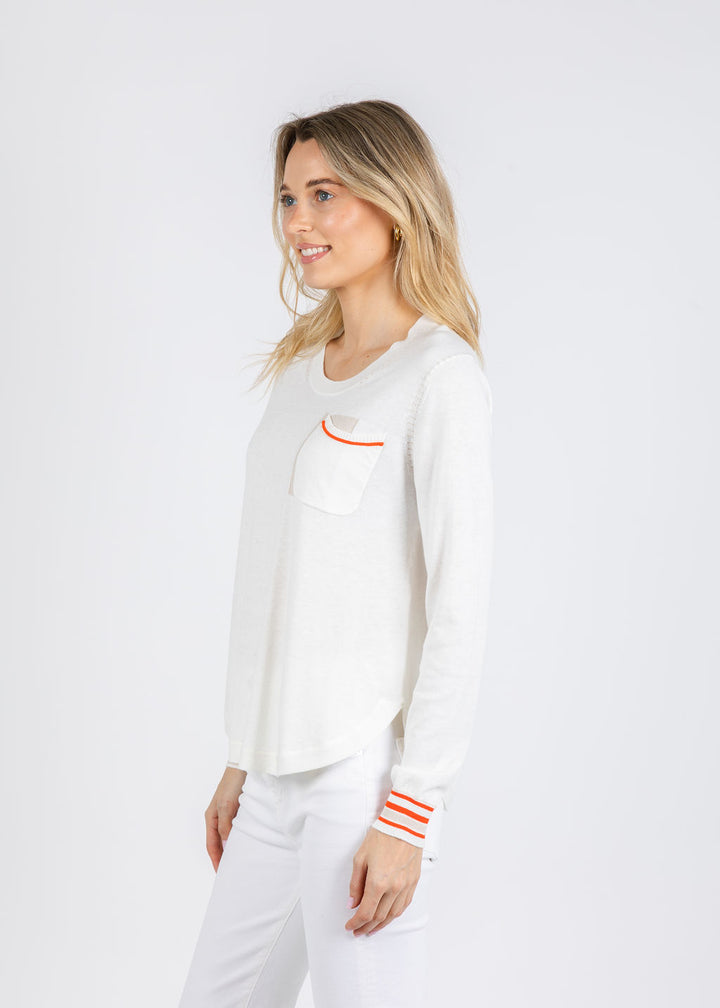 Zaket & Plover Ella Pocket Detail Sweater in White available at Barbara Katz