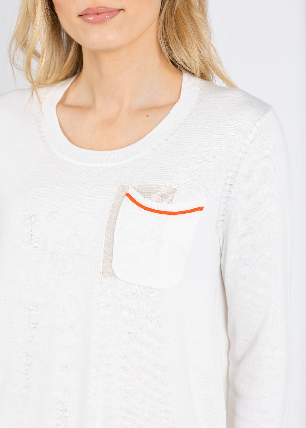 Zaket & Plover Ella Pocket Detail Sweater in White available at Barbara Katz