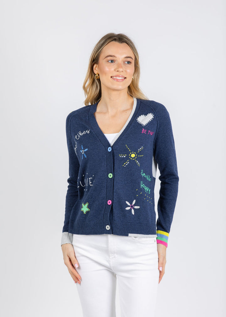 Zaket & Plover Good Vibes Cardigan in Denim available at Barbara Katz