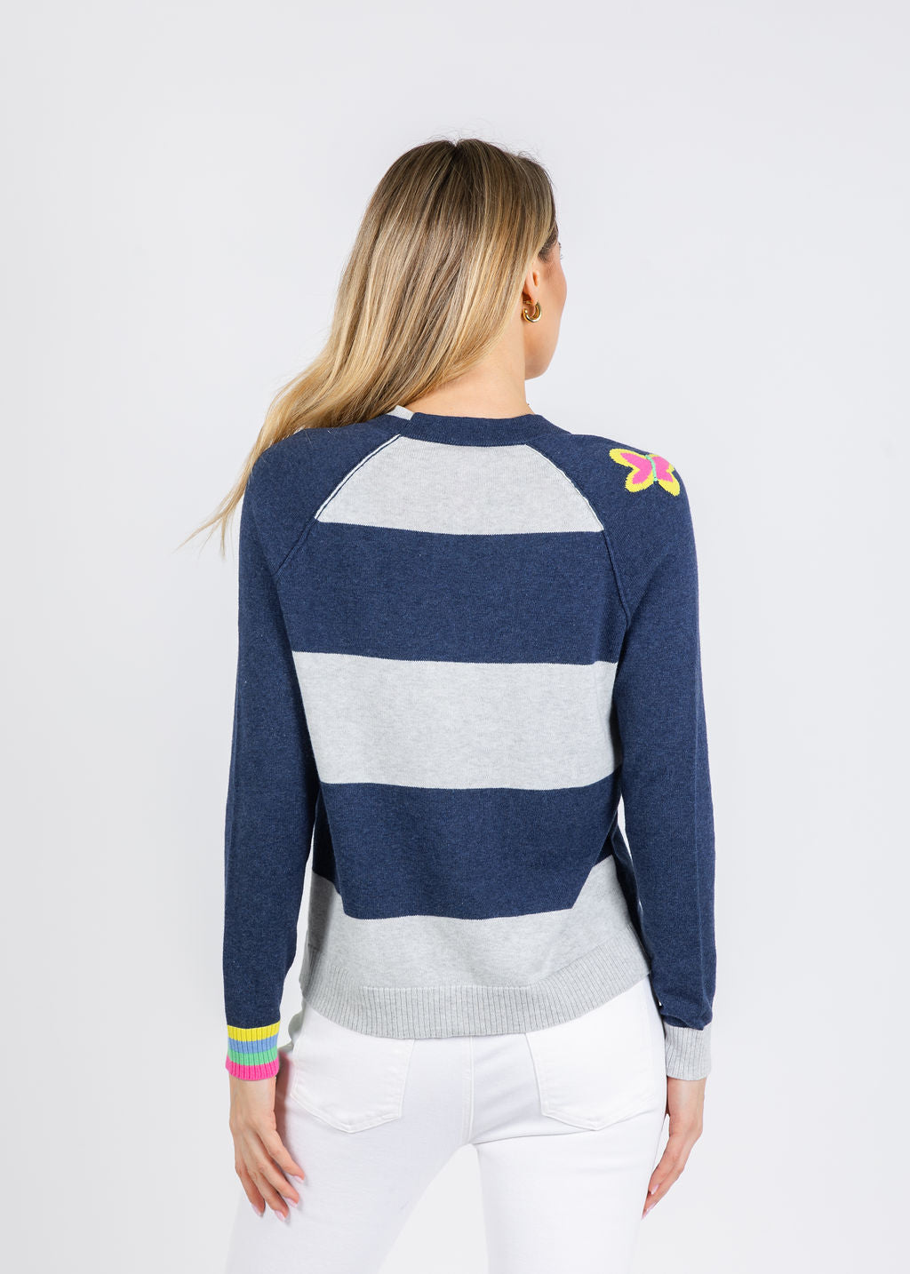 Zaket & Plover Good Vibes Cardigan in Denim available at Barbara Katz