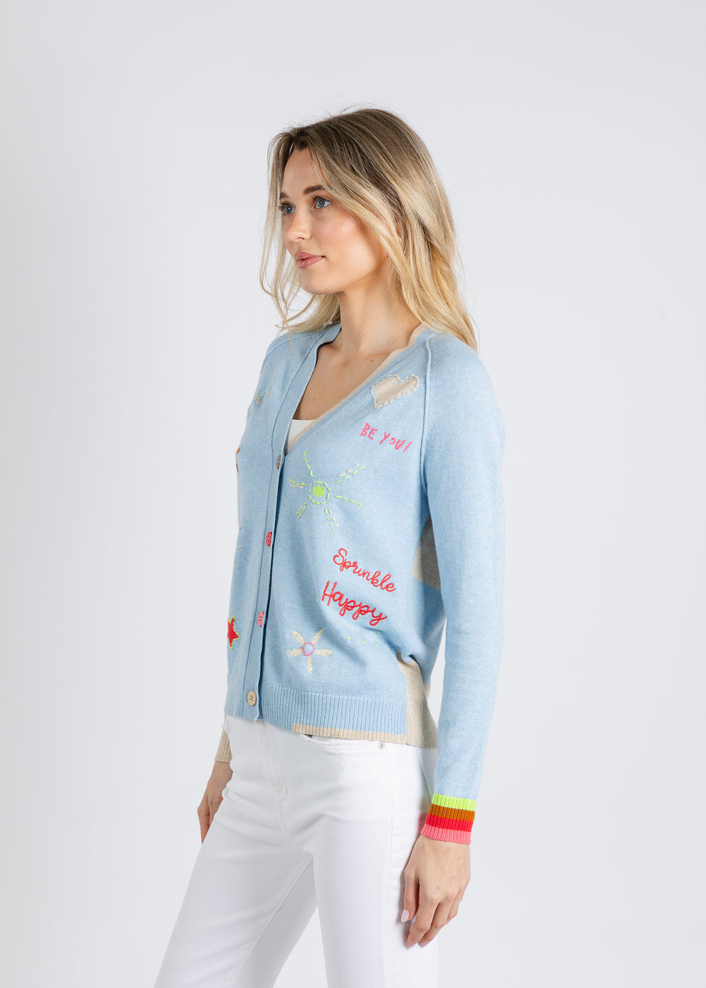 Zaket & Plover Good Vibes Cardigan in Sky Blue available at Barbara Katz