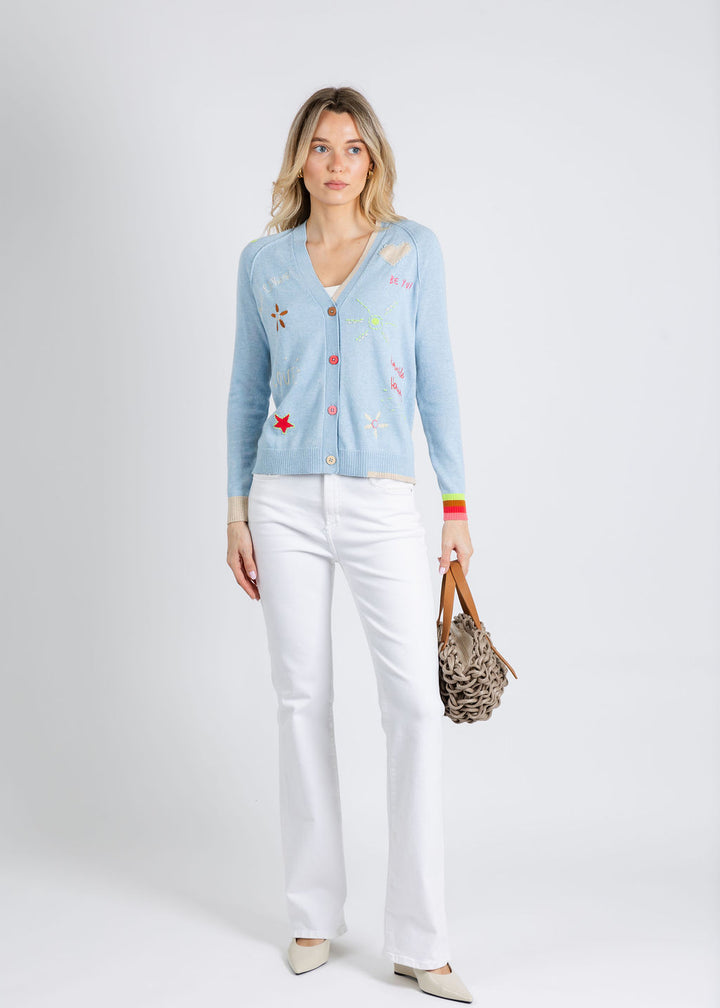 Zaket & Plover Good Vibes Cardigan in Sky Blue available at Barbara Katz
