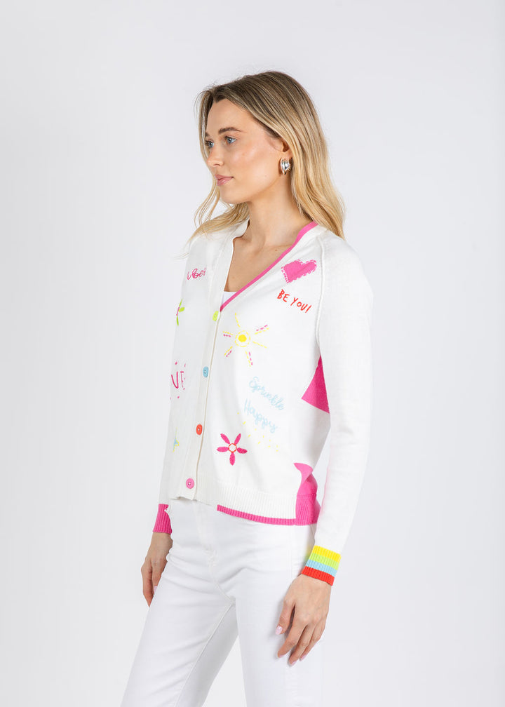 Zaket & Plover Good Vibes Cardigan in White available at Barbara Katz