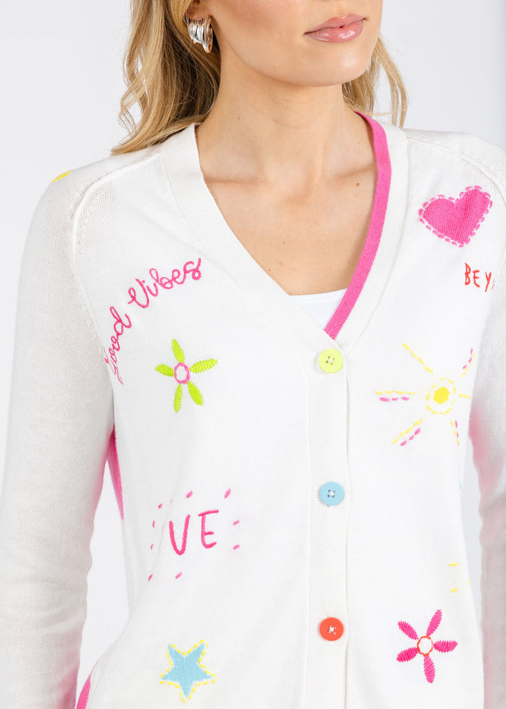 Zaket & Plover Good Vibes Cardigan in White available at Barbara Katz