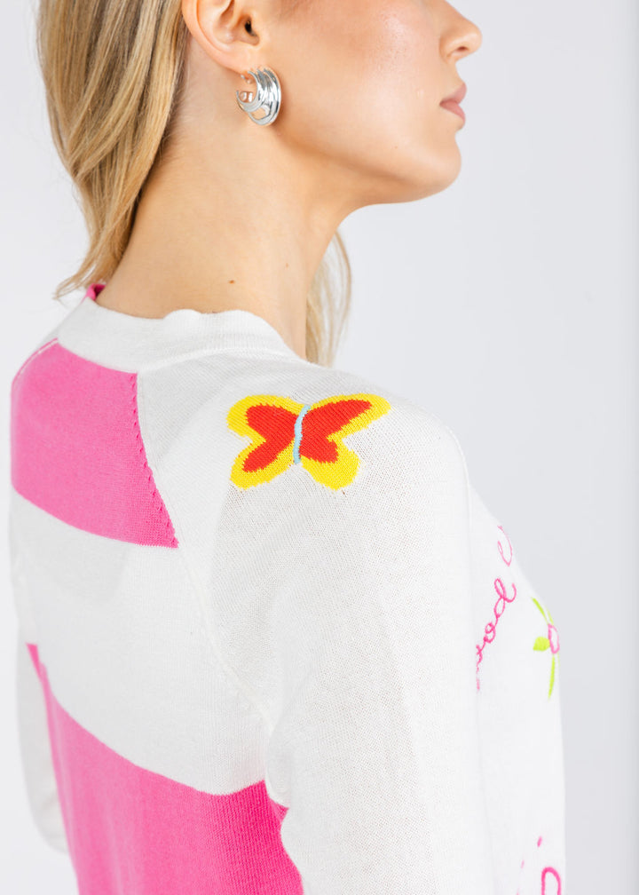 Zaket & Plover Good Vibes Cardigan in White available at Barbara Katz