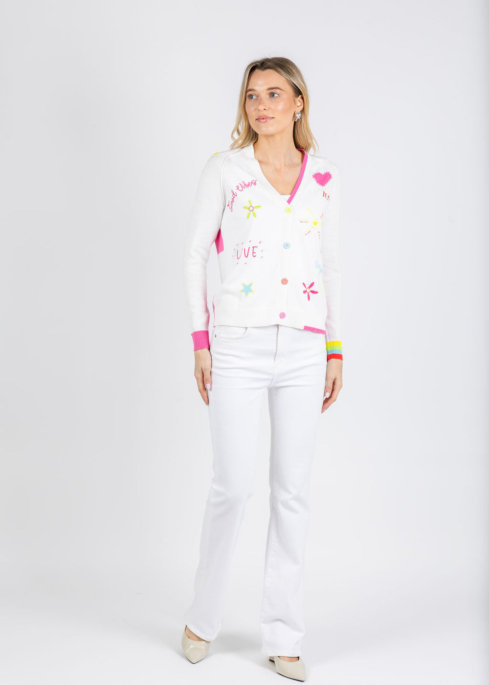 Zaket & Plover Good Vibes Cardigan in White available at Barbara Katz