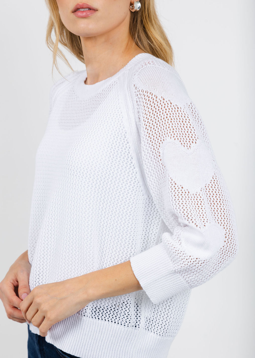 Zaket & Plover Hearts On My Sleeve Sweater in White available at Barbara Katz