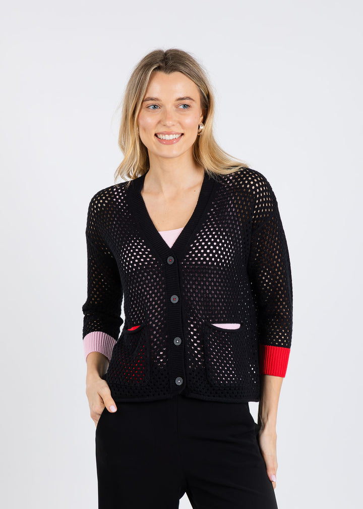 Zaket & Plover Holey Pocket Cardigan in Black available at Barbara Katz