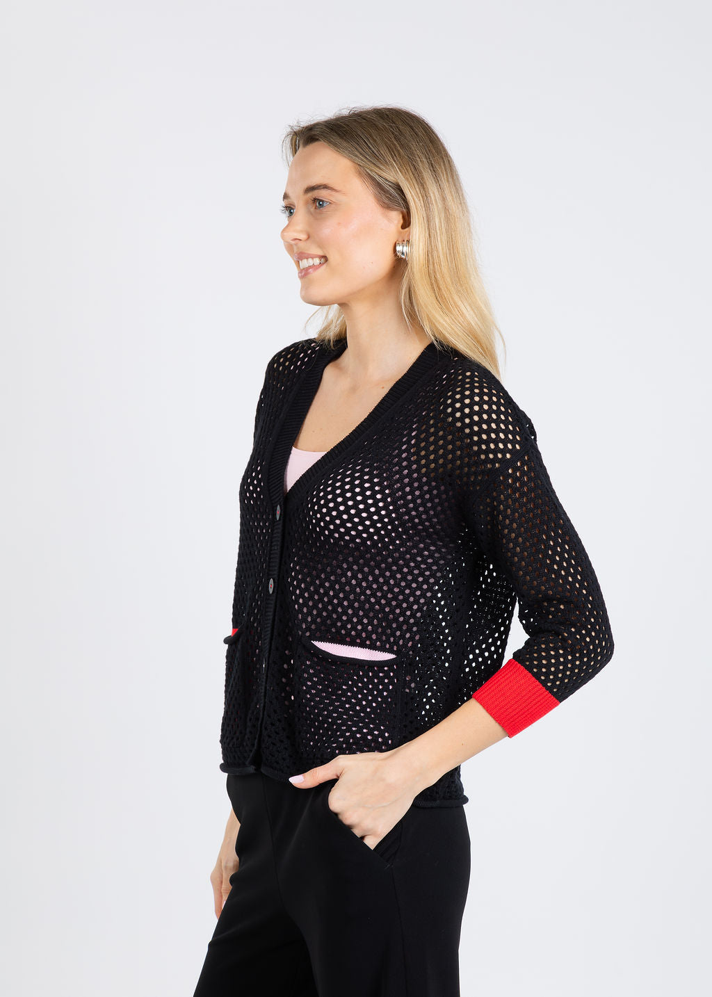 Zaket & Plover Holey Pocket Cardigan in Black available at Barbara Katz