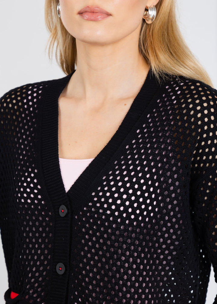 Zaket & Plover Holey Pocket Cardigan in Black available at Barbara Katz