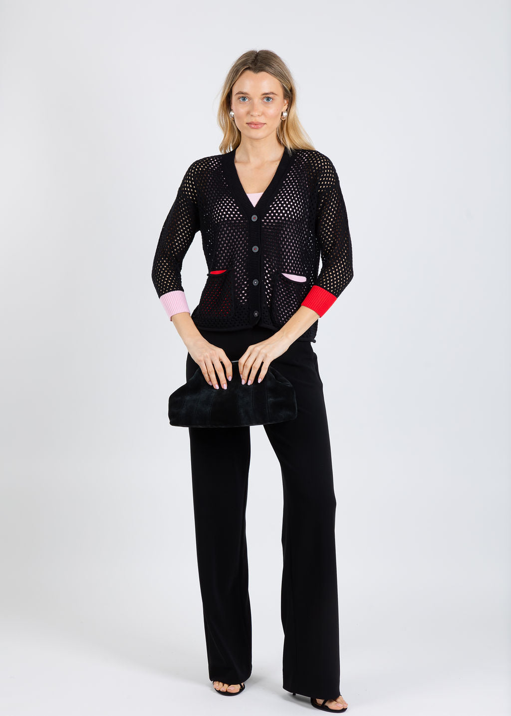 Zaket & Plover Holey Pocket Cardigan in Black available at Barbara Katz