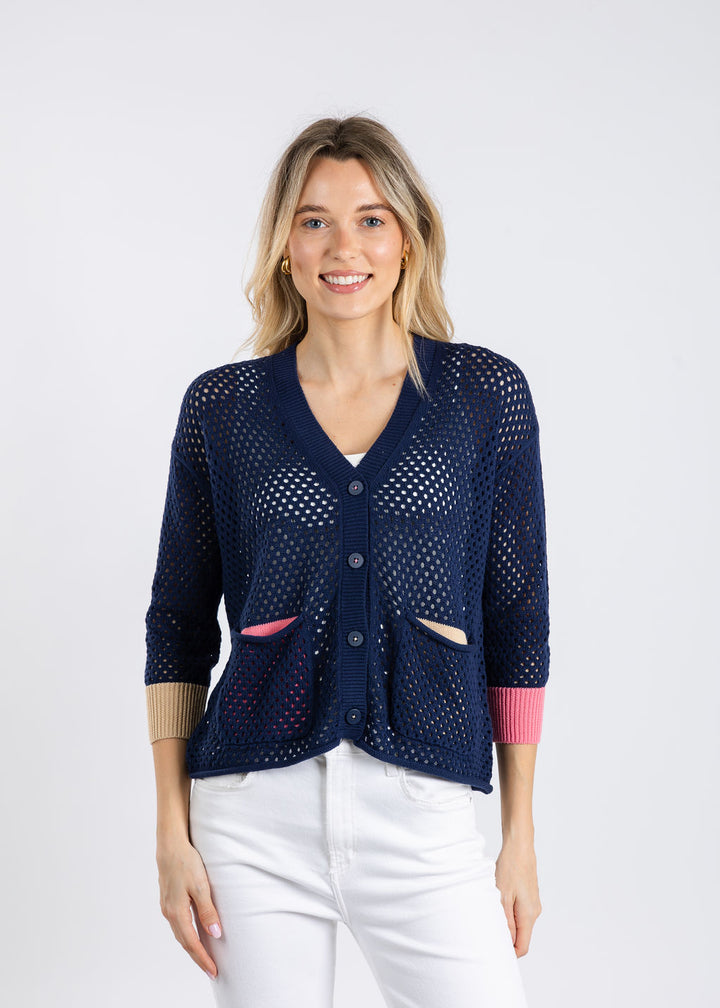 Zaket & Plover Holey Pocket Cardigan in Marine available at Barbara Katz
