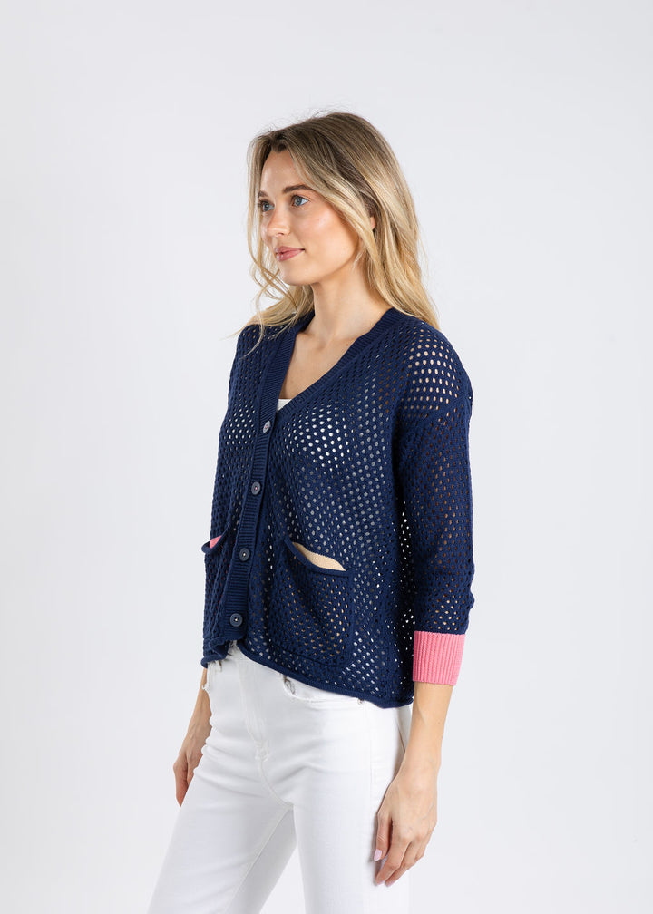 Zaket & Plover Holey Pocket Cardigan in Marine available at Barbara Katz