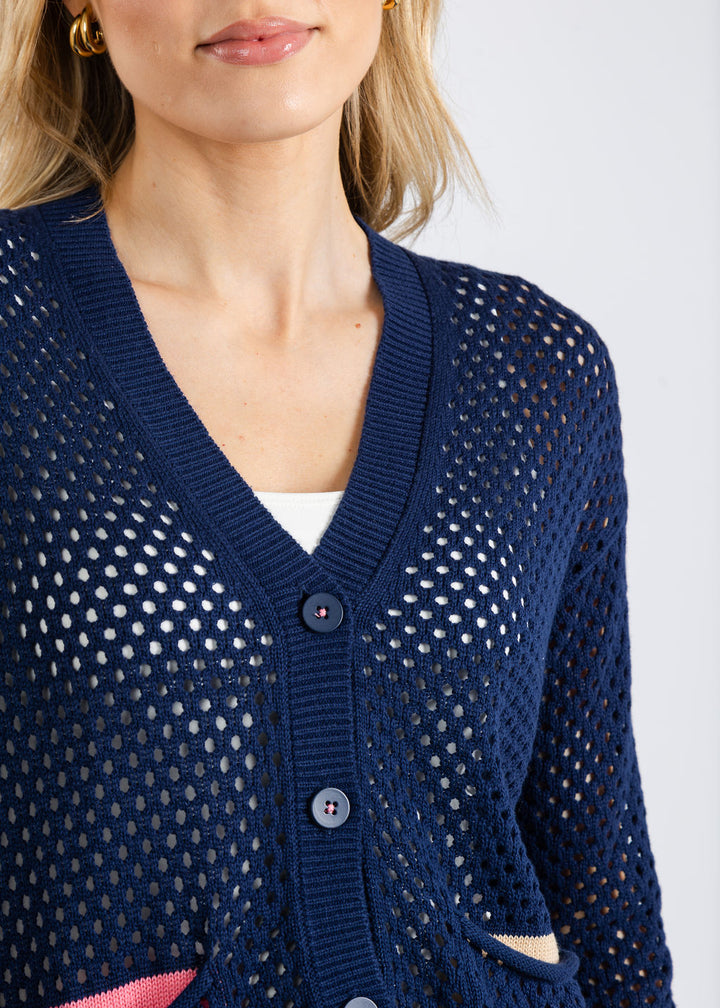 Zaket & Plover Holey Pocket Cardigan in Marine available at Barbara Katz