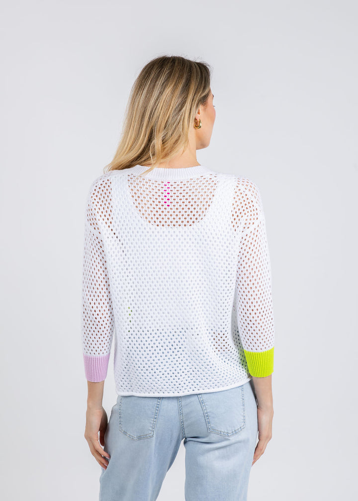 Zaket & Plover Holey Pocket Cardigan in White available at Barbara Katz