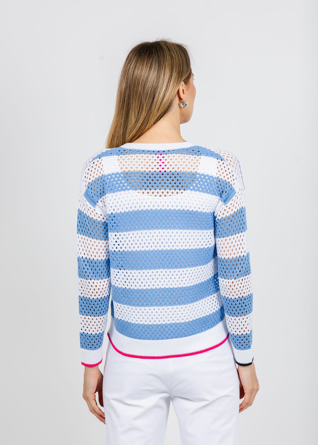 Zaket & Plover Lindy Pointelle Zip Cardigan in White available at Barbara Katz