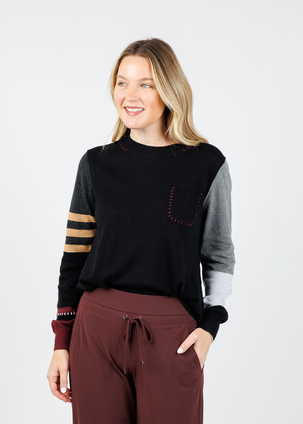 Zaket & Plover Mia Stitch Pocket Sweater in Black available at Barbara Katz