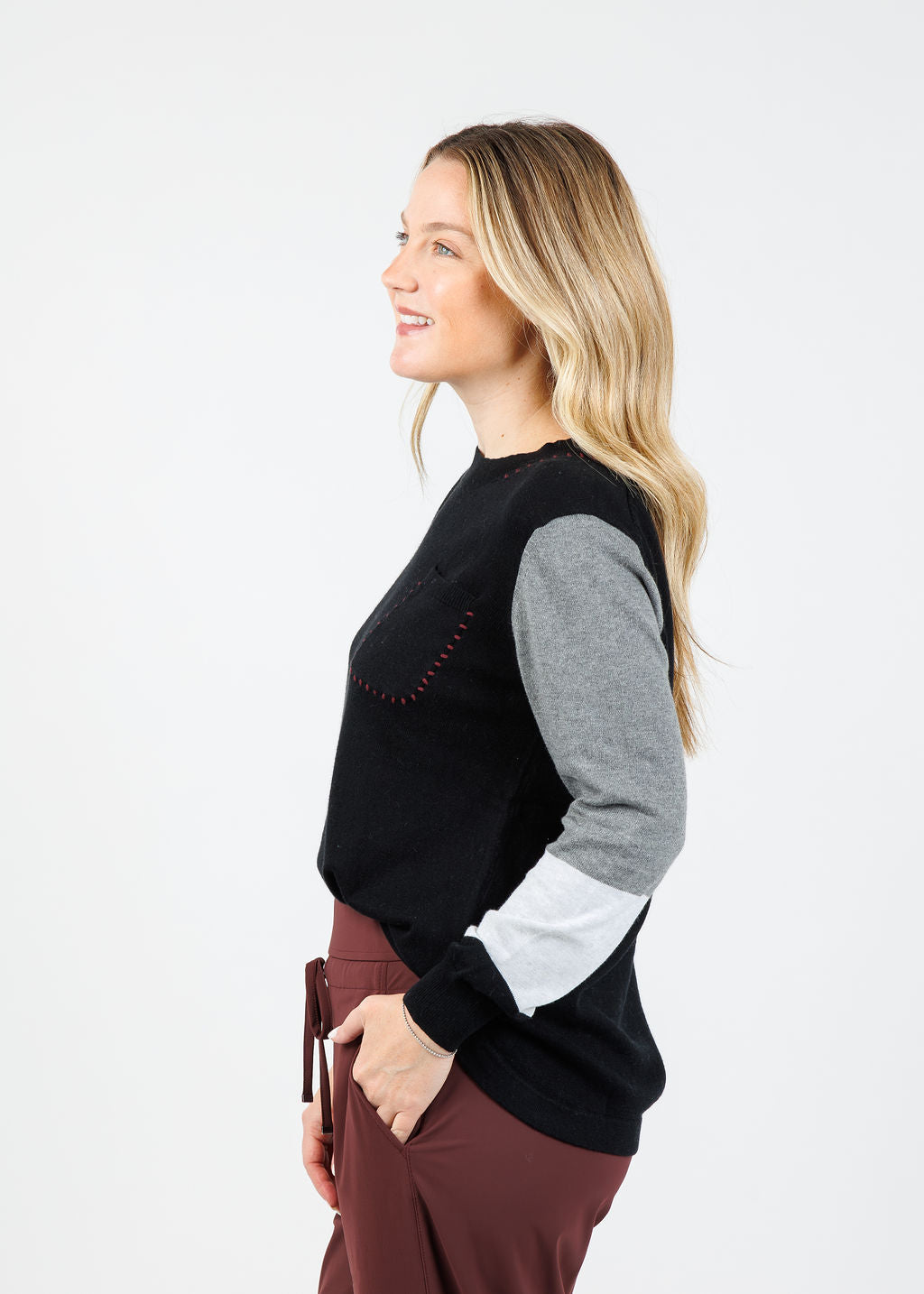 Zaket & Plover Mia Stitch Pocket Sweater in Black available at Barbara Katz
