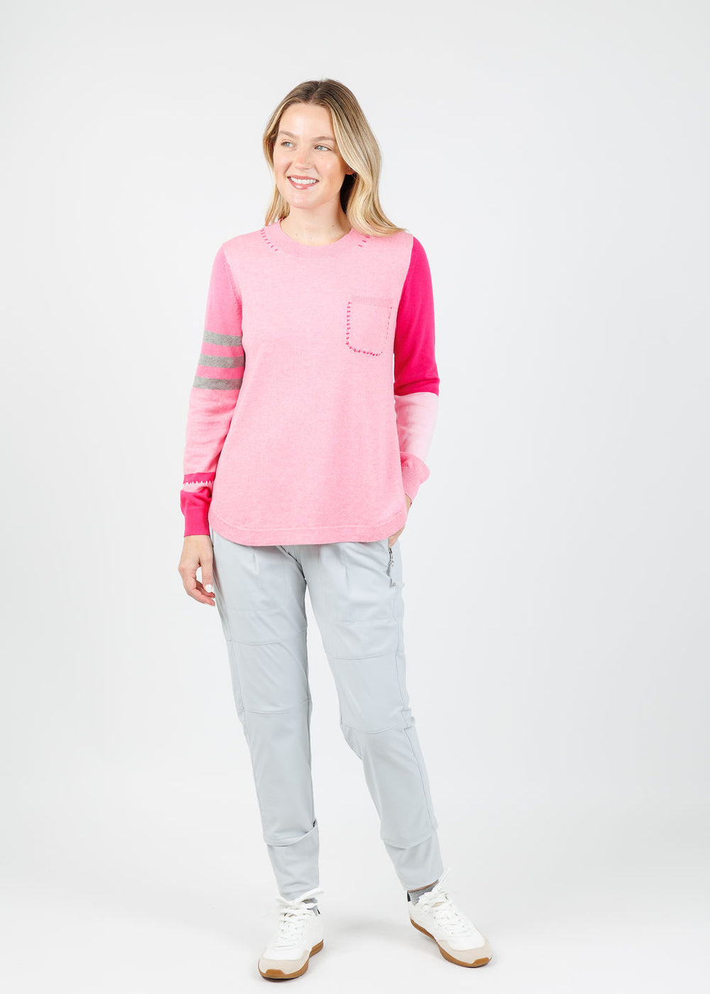 Zaket & Plover Mia Stitch Pocket Sweater in Soft Pink available at Barbara Katz