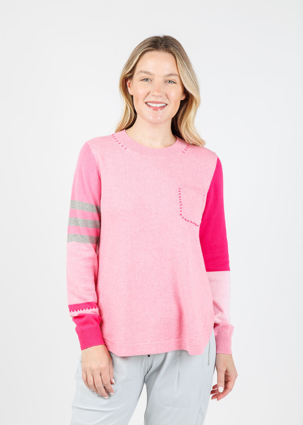 Zaket & Plover Mia Stitch Pocket Sweater in Soft Pink available at Barbara Katz