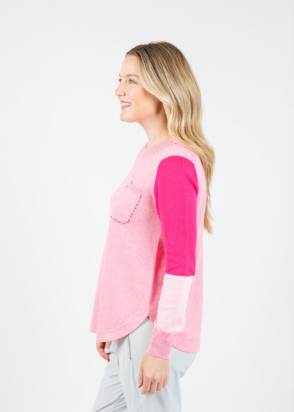 Zaket & Plover Mia Stitch Pocket Sweater in Soft Pink available at Barbara Katz