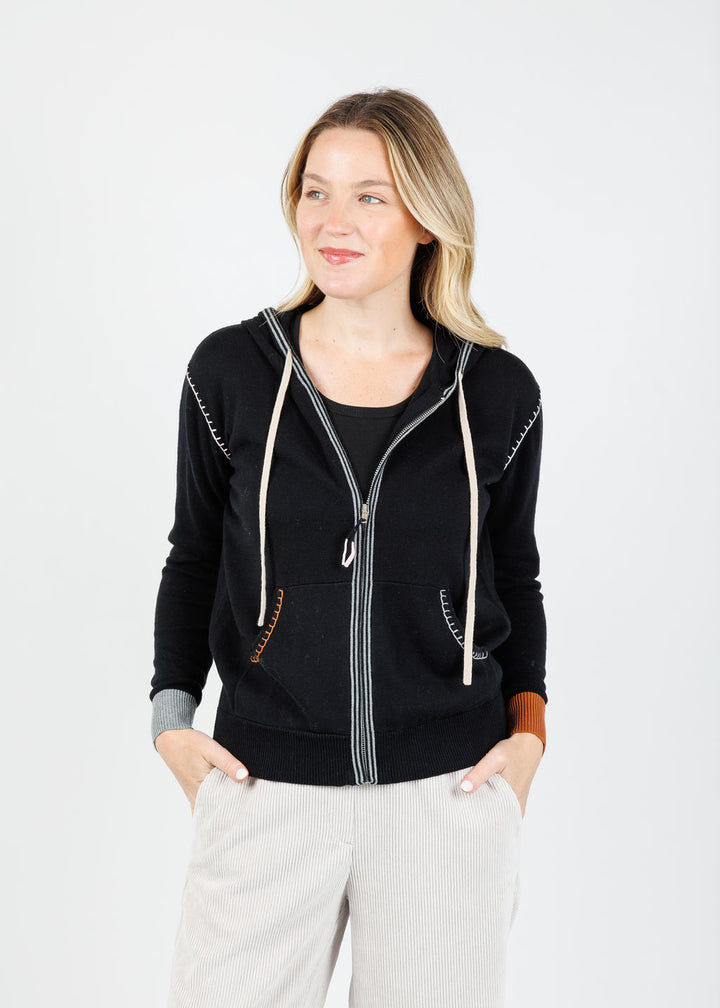 Zaket & Plover Mila Heart Embroidery Hoodie in Black available at Barbara Katz